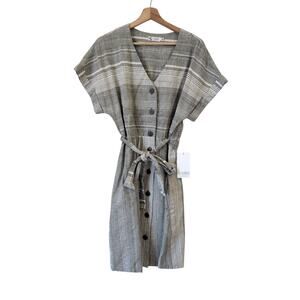 Carve Designs Willow Dress XS Linen Blend Moss Stripe Gray Button Front NWT